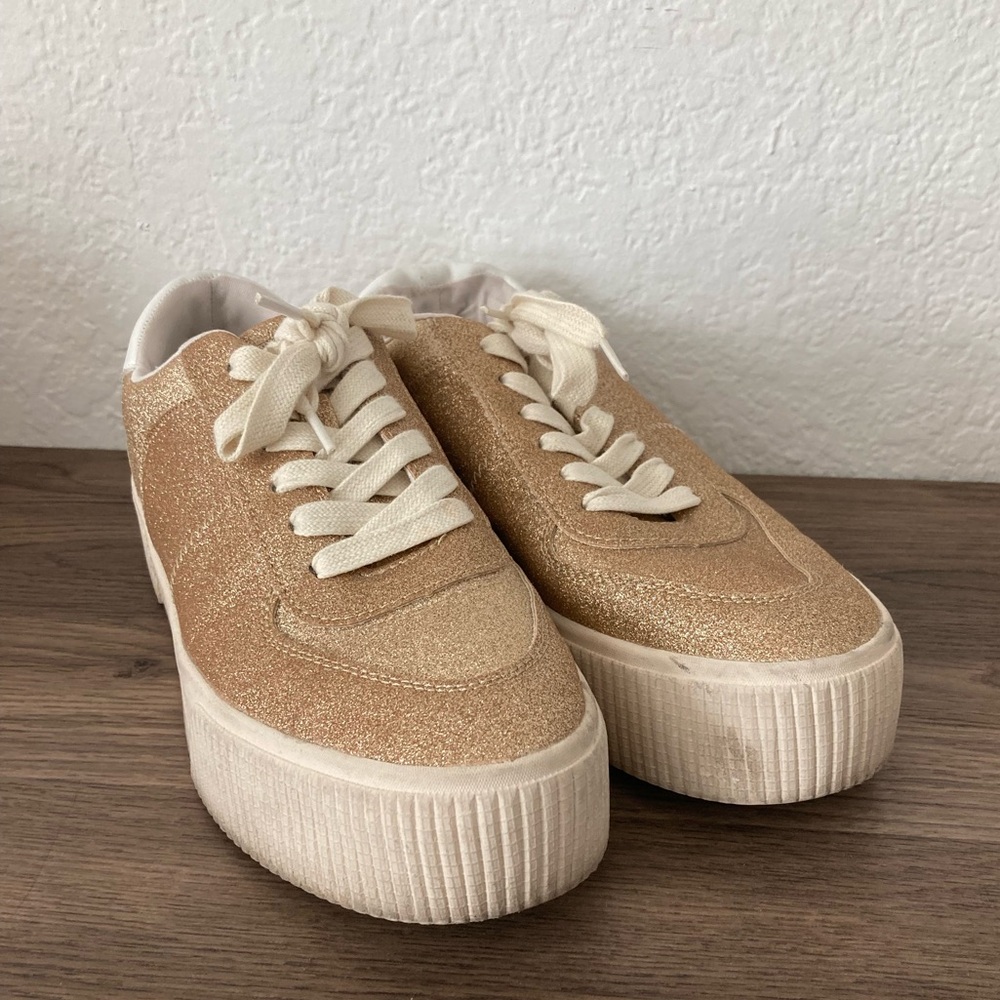Gold Sparkly Platform Shoes Size 7.5
